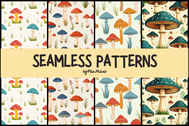 Whimsical Watercolor Toadstool and Mushroom Patterns