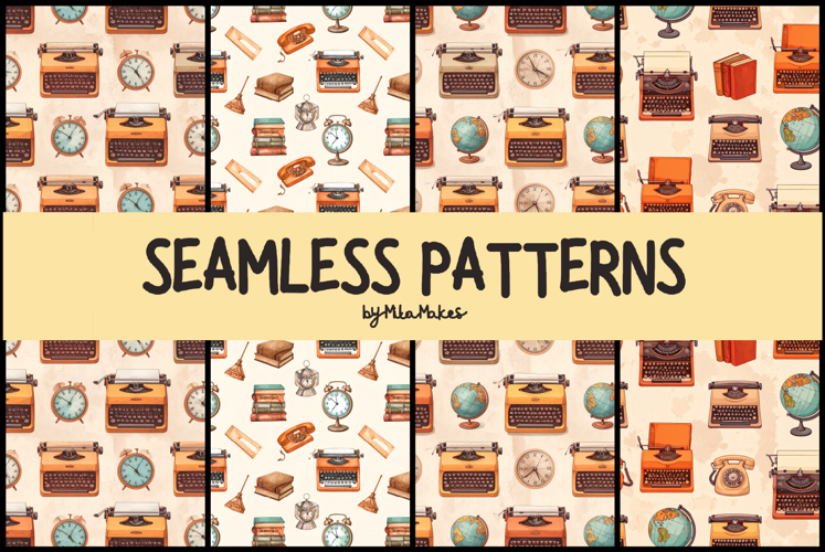 Vintage Office Supplies Watercolor Seamless Pattern