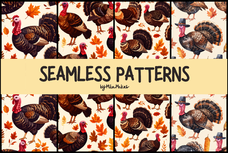 Thanksgiving Turkey and Autumn Leaves Seamless Pattern example image 1