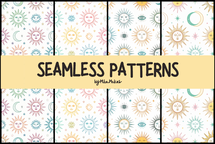 Celestial Sun and Moon Seamless Patterns example image 1