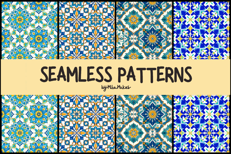 Blue and Gold Mediterranean Tile Patterns