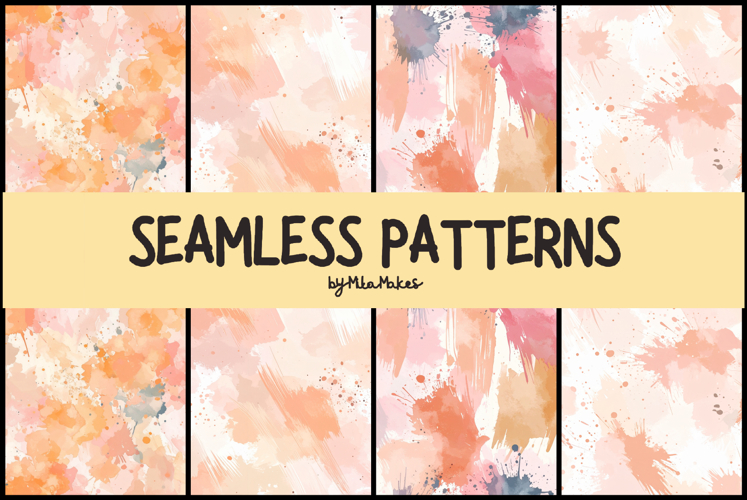 Peach Watercolor Paint Splash Seamless Pattern