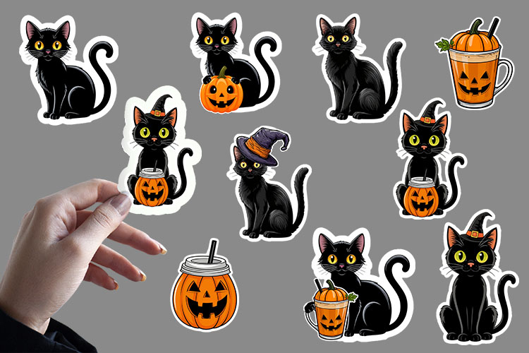Black Cat Halloween, Sticker, Halloween Printable, PNG, JPEG