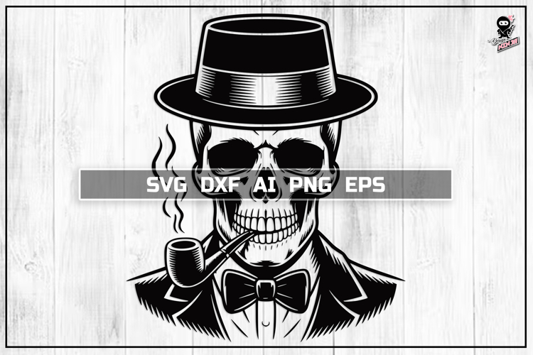 Gothic Skull with Hat SVG, Halloween DXF PNG