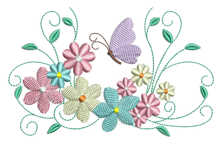 Spring Flowers & Butterfly Embroidery Designs