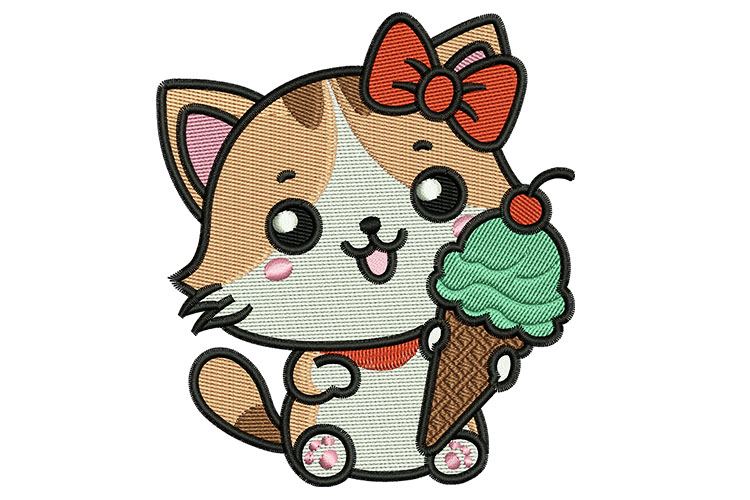 Ice Cream Kitten embroidery designs