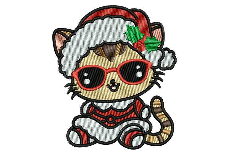 Cute Santa Cat Embroidery Designs