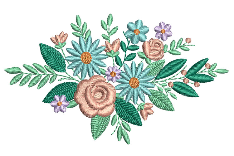 Roses and Daisies Bouquet Embroidery Designs
