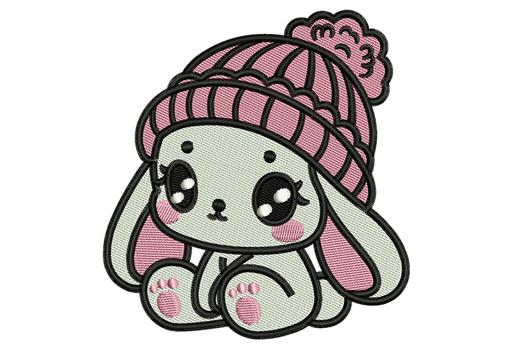 Cute Rabbit with Beanie embroidery designs