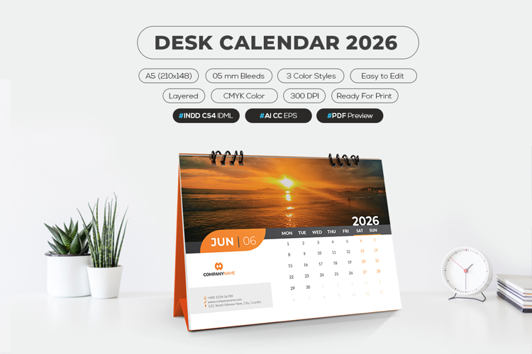 A5 Size Desk Calendar 2026