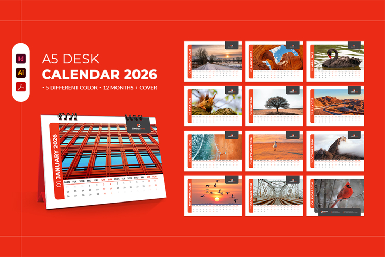 Printable A5 Desk Calendar 2026