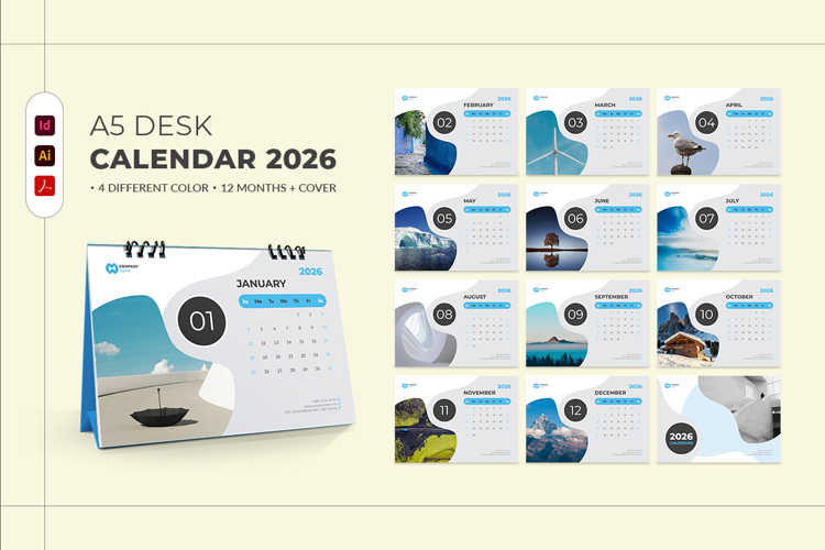 2026 Desk Calendar Printable A5