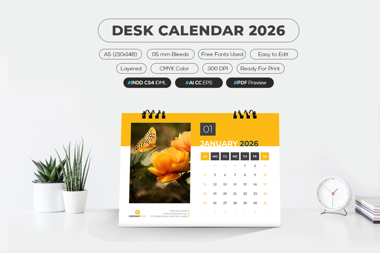 A5 Size Desk Calendar 2026