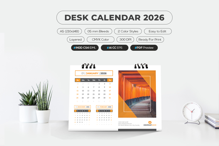 2026 Desk Calendar Printable