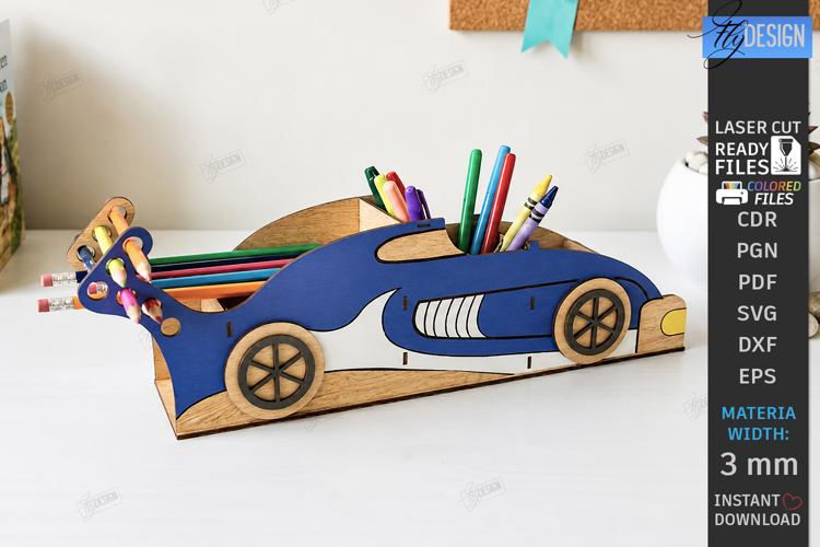 Race Car Desk Organizer Laser Cut | Kids Pencil Holder SVG