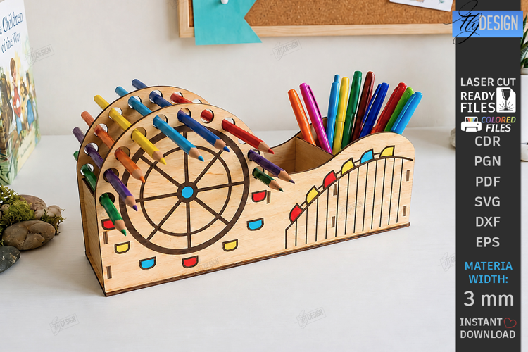 Ferris Wheel Desk Organizer Laser Cut | Kids Pencil Holder