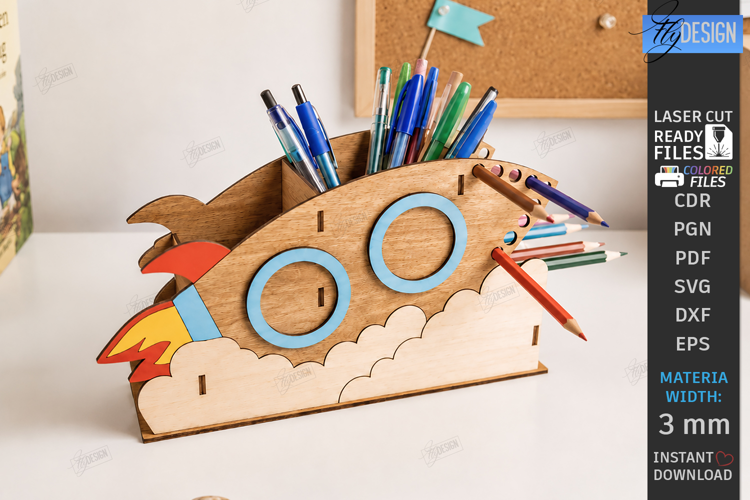 Rocket Desk Organizer Laser Cut | Kids Pencil Holder SVG