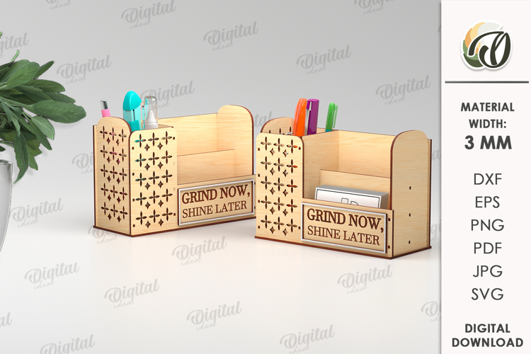 Wooden Desk Organizer Laser Cut. Pencil holder SVG