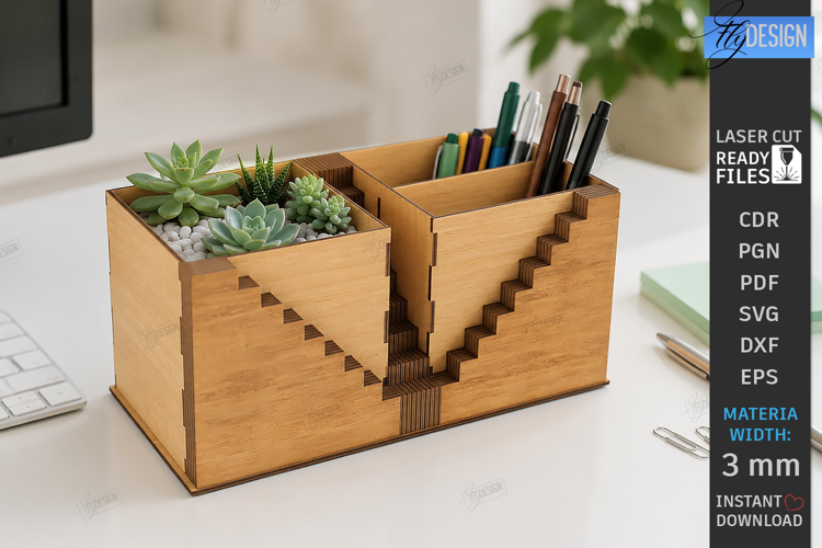 Desk Organizer Stand Laser Cut | Office Supplies Box | CNC