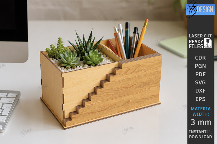 Desk Organizer Stand Laser Cut | Office Supplies Box | CNC