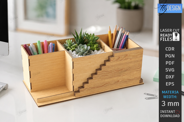 Desk Organizer Stand Laser Cut | Office Supplies Box | CNC