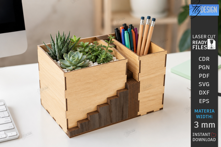 Desk Organizer Stand Laser Cut | Office Supplies Box | CNC