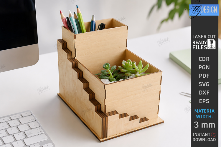 Desk Organizer Stand Laser Cut | Office Supplies Box | CNC