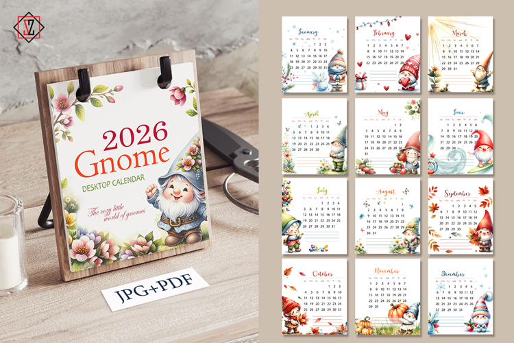 Desktop Calendar 2026 GNOMES /12 months