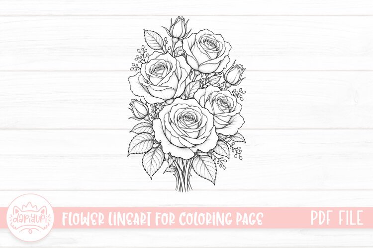 Rose Flower Coloring Book PDF Ready To Print example image 1