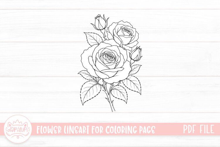 Rose Flower Coloring Book PDF Ready To Print example image 1