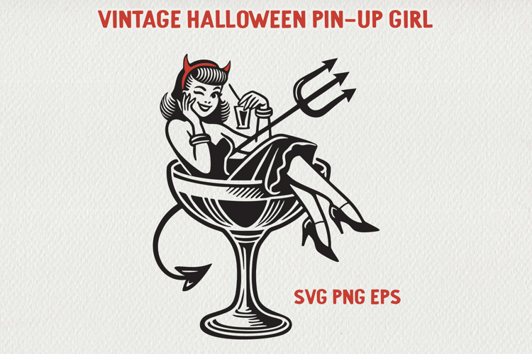 Vintage Halloween Pin-Up Girl Poster | Retro PNG SVG