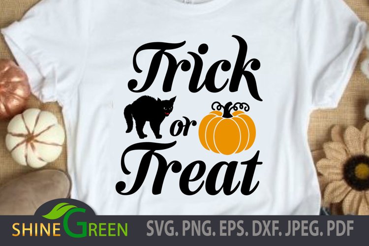 Halloween SVG - Trick or Treat with Cat and Pumpkin example image 1