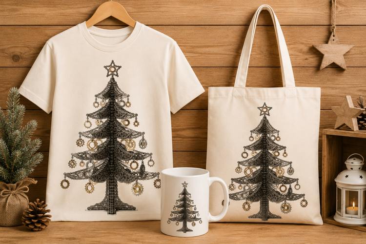 Steampunk Bicycle Chain Christmas Tree Metal Art Print