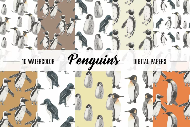 Penguin Cute Watercolor Seamless Patterns Penguin Baby