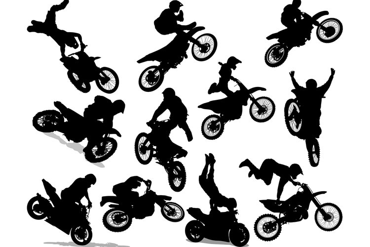 Download Motorcycle Stunt Silhouette Set 22435 Illustrations Design Bundles