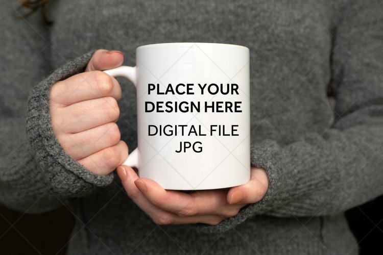 Woman Holding Mug Mockup - Coffee Mug Mockup - Stock Photo example image 1
