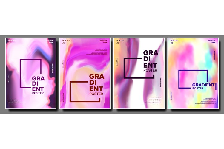 Gradient Fluid Poster Set Vector. Minimal Wallpaper.