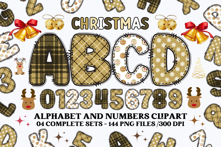 Christmas Alphabet png clipart, christmas letters doodle