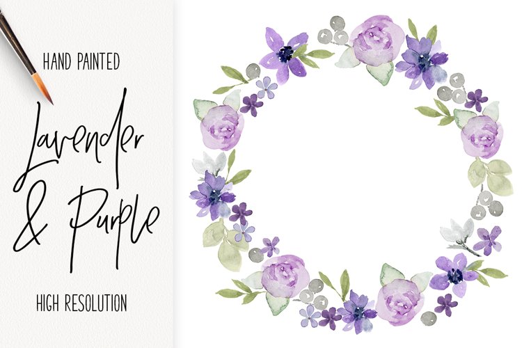 Lavender, Purple and Gray Watercolor Wreath