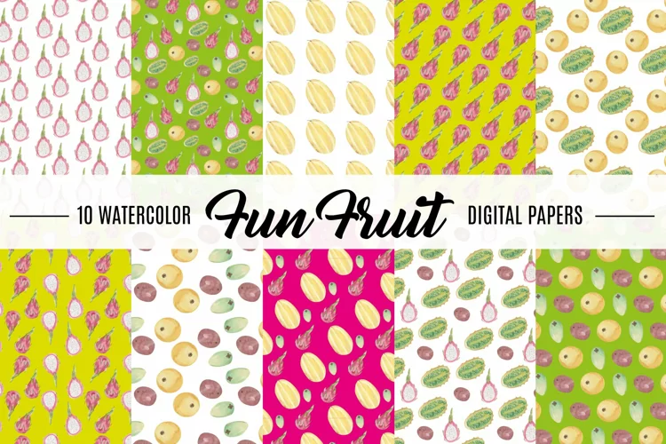 Fun Fruit Unusual Watercolor Seamless Patterns Dragon Melon