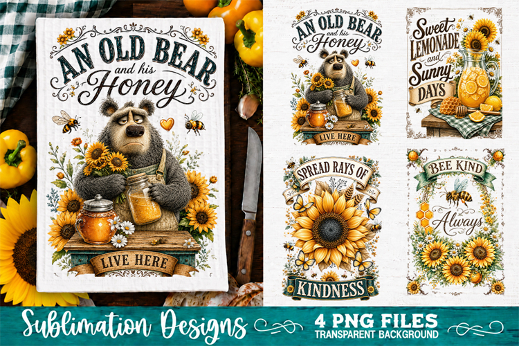 Sunflower Kitchen Towels PNG Sublimation Designs 4 Files example image 1