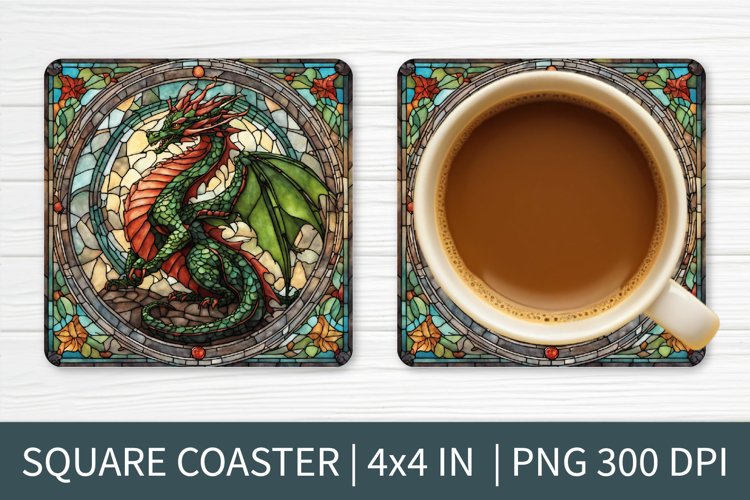 Stained Glass Dragon | Square Coaster Sublimation Design