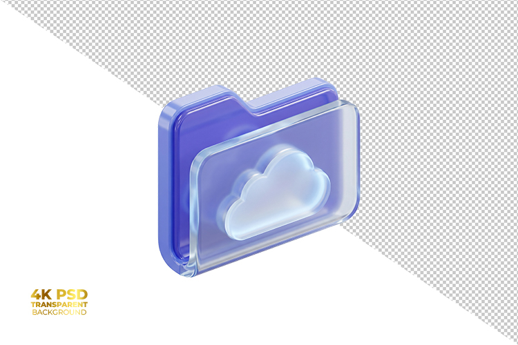3D Transparent Glass Cloud Folder Icon Isolated