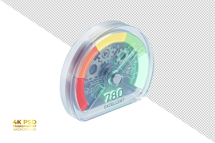 3D Transparent Glass Credit Score Meter Isolated