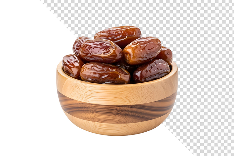 Premium Dried Dates in Wooden Bowl