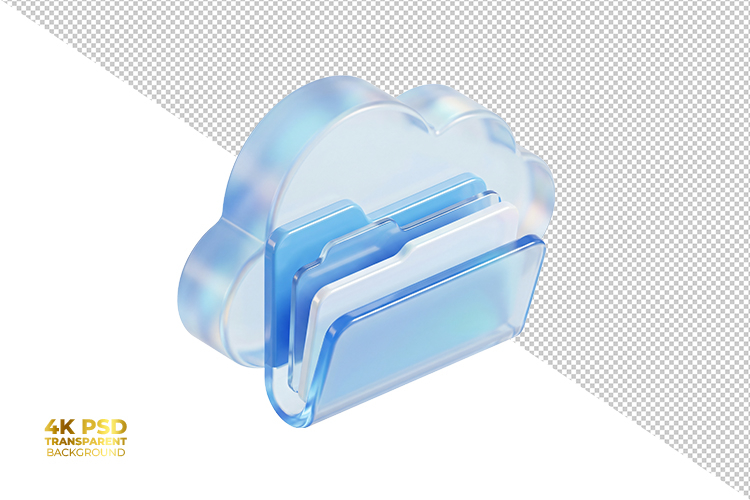 3D Transparent Glass Cloud Storage Folder Isolated