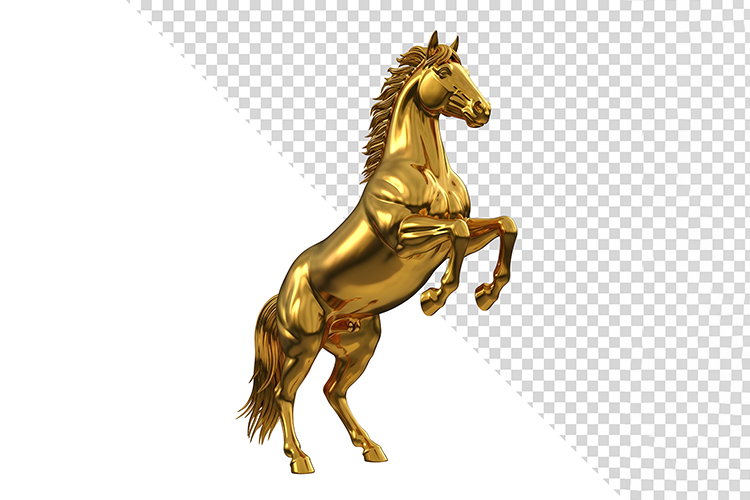 Majestic Rearing Golden Horse Statue Isolated
