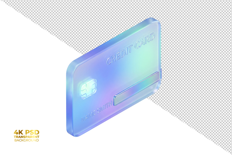 3D Transparent Holographic Glass Credit Card Isolated