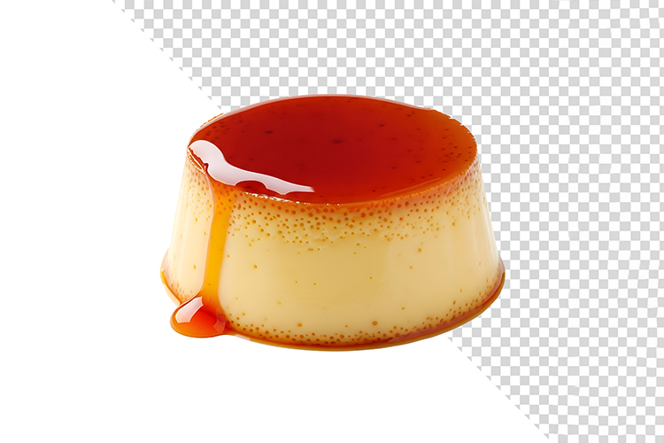 Creamy Caramel Pudding Custard with Glossy Syrup Isolated