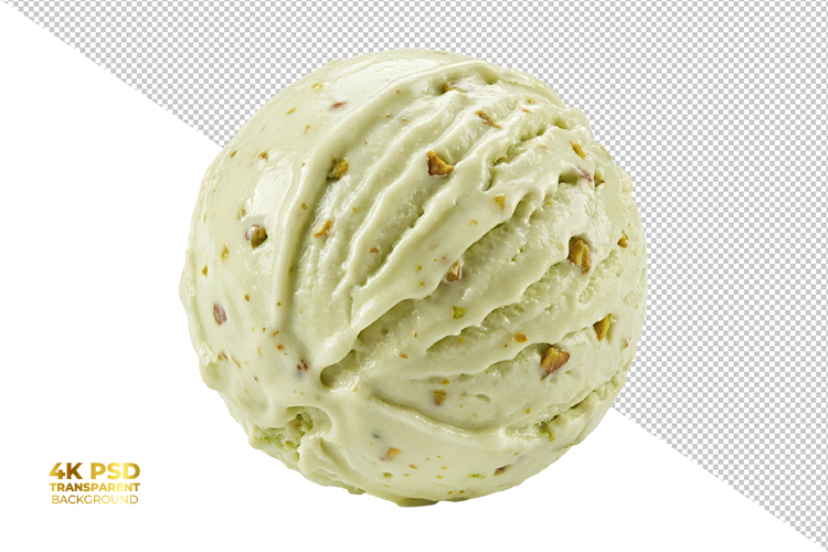 Single Scoop of Pistachio Ice Cream with Nut Pieces Isolated